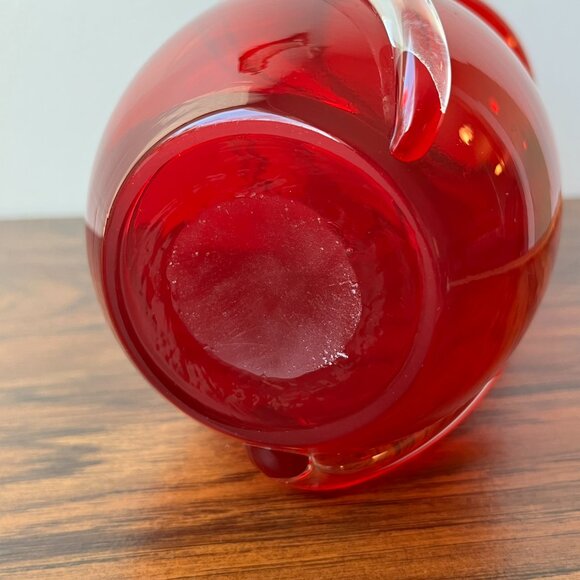 Murano Hand Blown Vase Ruby Red with Clear Swirls 9" Tall - Picture 14 of 16